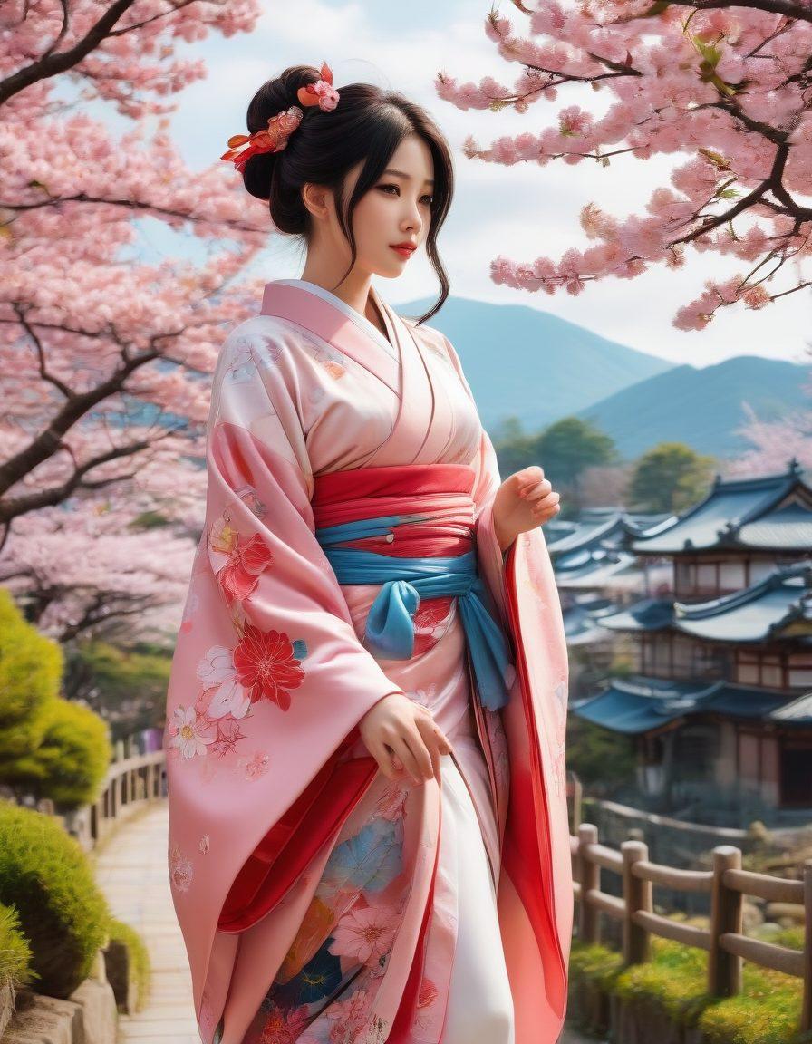 A whimsical, colorful scene depicting various characters from erotic anime and hentai, featuring a blend of diverse cultural elements like Japanese cherry blossoms, traditional clothing, and modern urban vibes. The characters are playfully interacting in a vibrant, dreamlike landscape filled with fantastical creatures. Include subtle hints of sensuality without explicit content, evoking curiosity and wonder. The style should be vibrant and playful, reminiscent of anime art with a touch of surrealism.